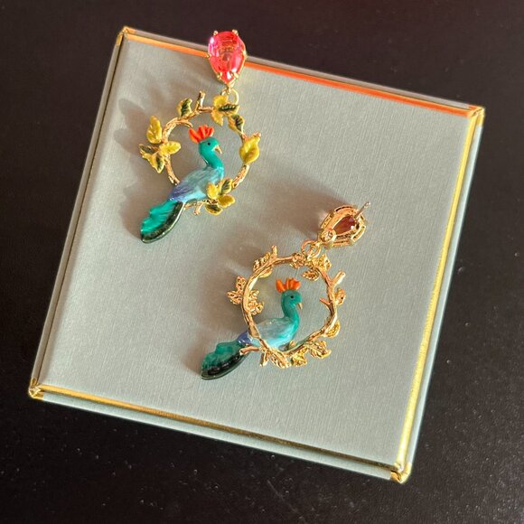 Peacock and Faceted Glass Pear Post Earrings - Picture 5 of 6